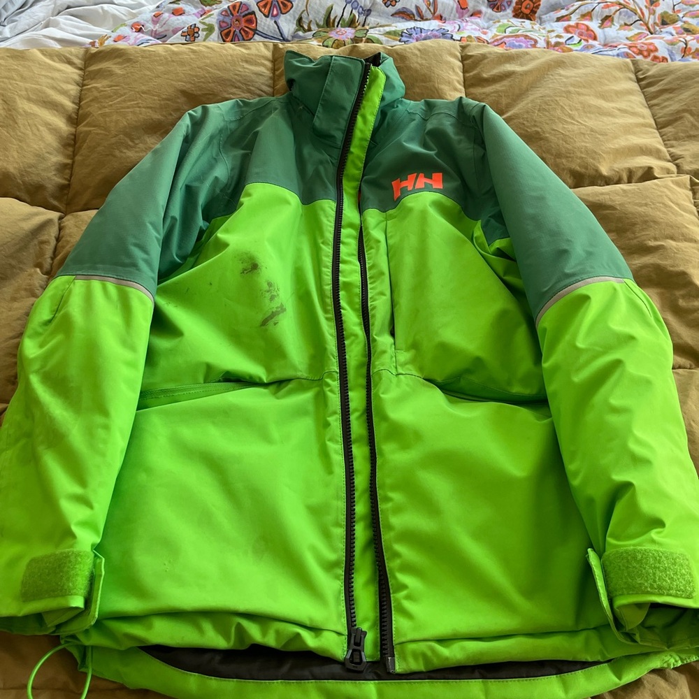 Helly Hansen Kids Lime and Forest Green Puffer Jacket
